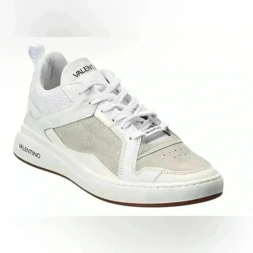 Valentino Men White Suede Leather Low Top Sneakers Size 12